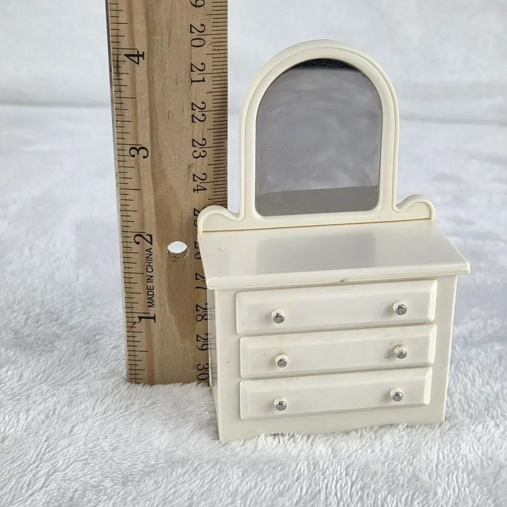 Vintage 1970s Fisher Price Dollhouse Bedroom Set Bed Dresser Bedding Mirror